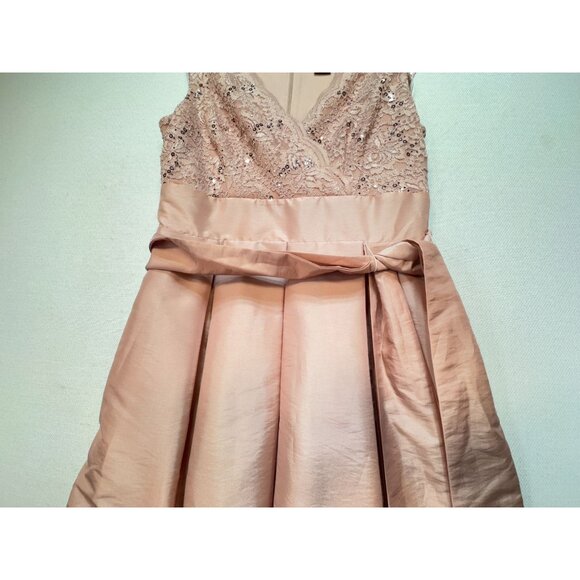 JH Evenings Womens V Neck High-Low Dress Tie Waist Size 4 Pink Sleeveless Summer - Picture 7 of 15